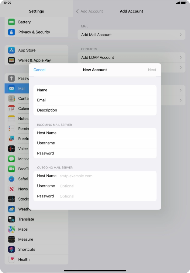 Press Host Name and key in the name of your email provider's outgoing server. Press Host Name and key in the name of your email provider's outgoing server.