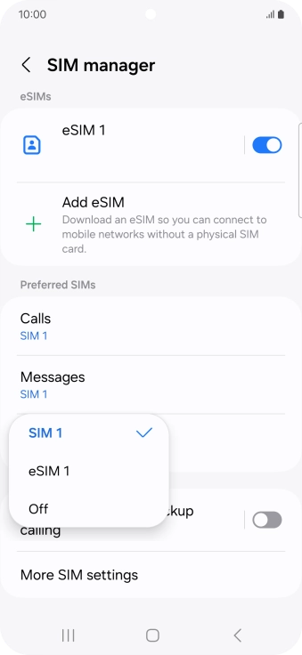 Press the required setting.
