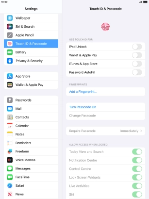 Press Turn Passcode On and key in a lock code of your own choice twice.