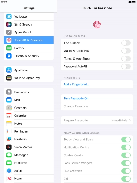 Press Turn Passcode On and key in a lock code of your own choice twice.