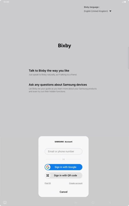 Press Email or phone number and follow the instructions on the screen to log on to your Samsung account.