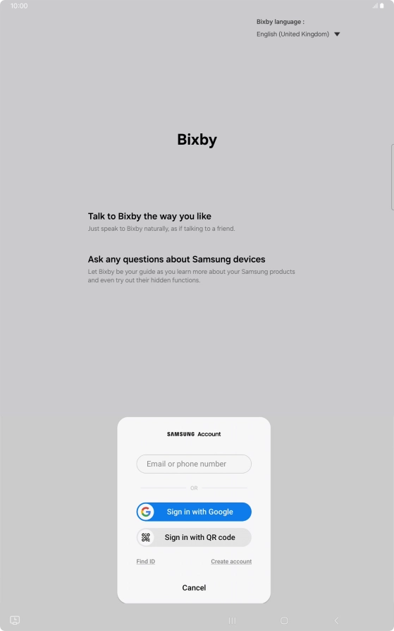 Press Email or phone number and follow the instructions on the screen to log on to your Samsung account.