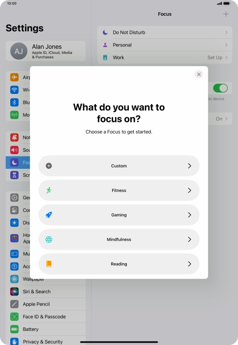 Press the required focus mode and follow the instructions on the screen to add the selected focus mode.