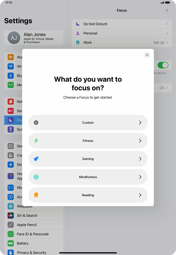 Press the required focus mode and follow the instructions on the screen to add the selected focus mode.