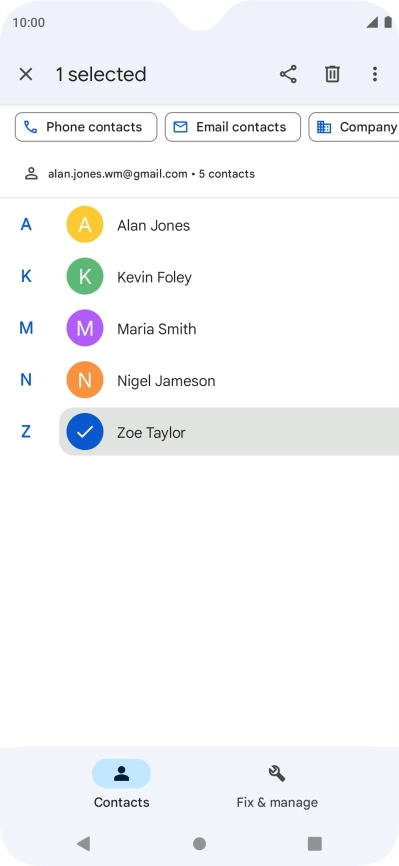 Press the required contact.