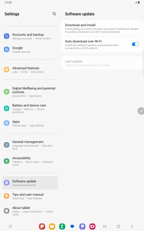 Press Download and install. If a new software version is available, it's displayed. Follow the instructions on the screen to update the tablet software.