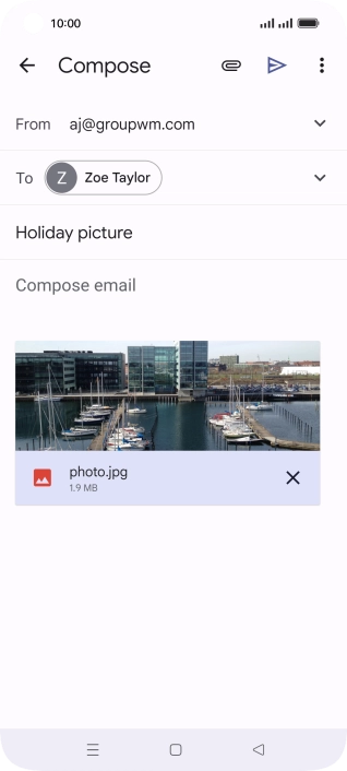 Press the text input field and write the text for your email message.