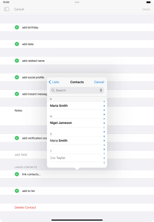 Press the required contact.
