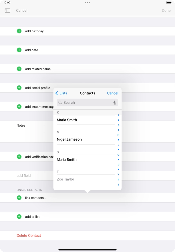 Press the required contact.