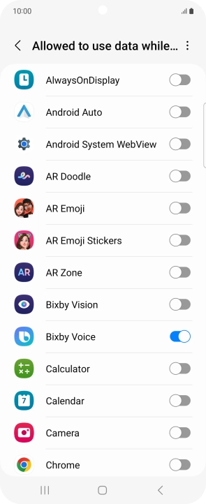 Press the indicators next to the required apps to turn the function on or off.