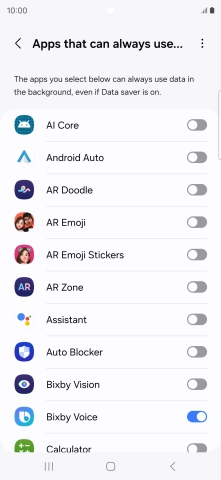 Press the indicators next to the required apps to turn the function on or off.