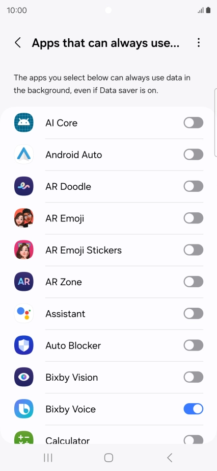 Press the indicators next to the required apps to turn the function on or off.