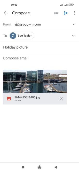 Press the text input field and write the text for your email message.