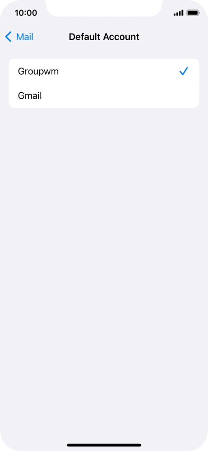 Press the required email account to select the email account as your default account. Press the required email account to select the email account as your default account.