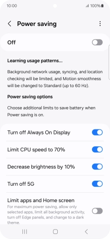 Press the indicators next to the required settings.
