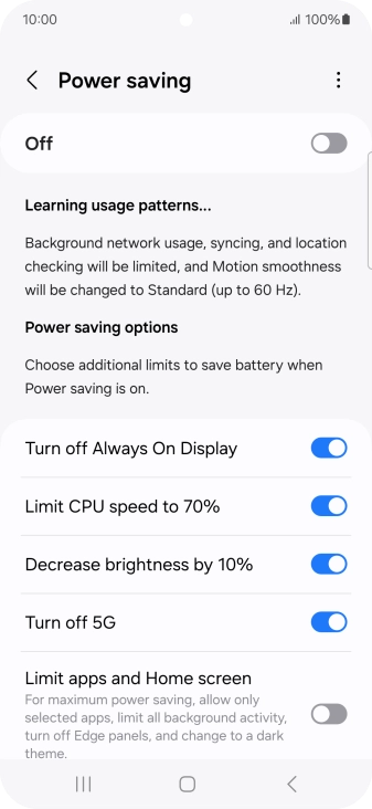 Press the indicators next to the required settings.