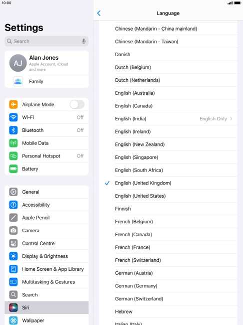 Press the required language.
