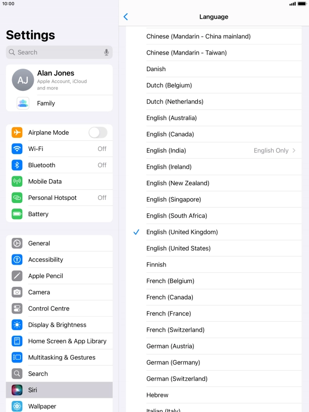 Press the required language.