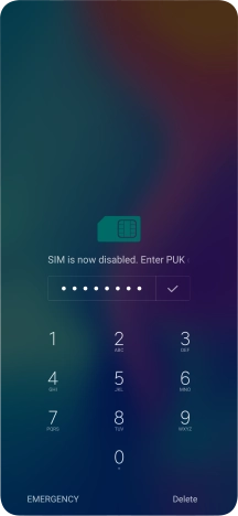 Key in the PUK and press the confirm icon.