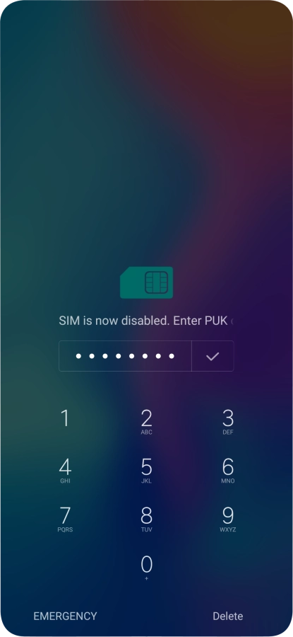 Key in the PUK and press the confirm icon.