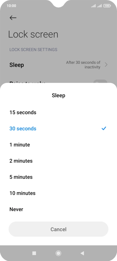 Press the required setting.