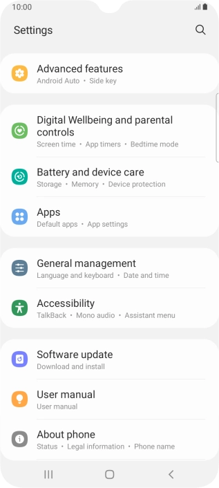 Press Battery and device care.