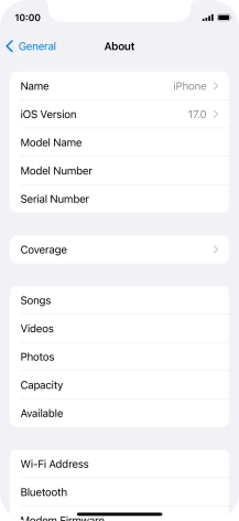 Your phone's software version is displayed next to iOS Version.