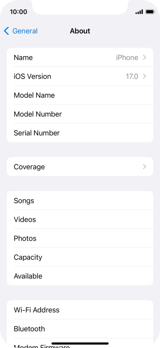 Your phone's software version is displayed next to iOS Version.