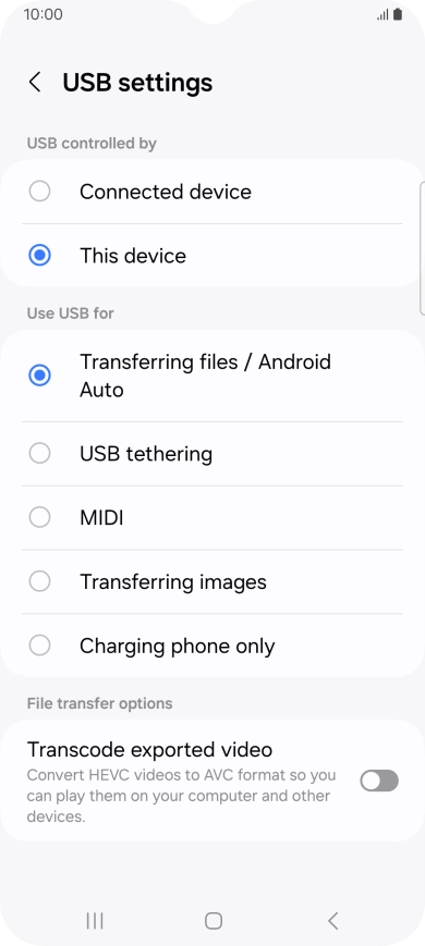 Press Transferring files / Android Auto.