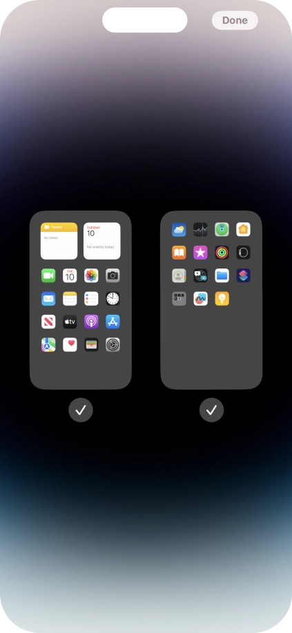 Press the fields below the required home screens to select or deselect them. Press the fields below the required home screens to select or deselect them.