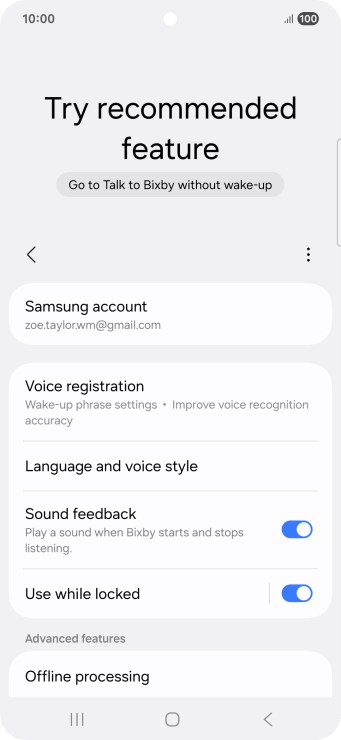 Press Voice registration and follow the instructions on the screen to turn automatic activation on or off.