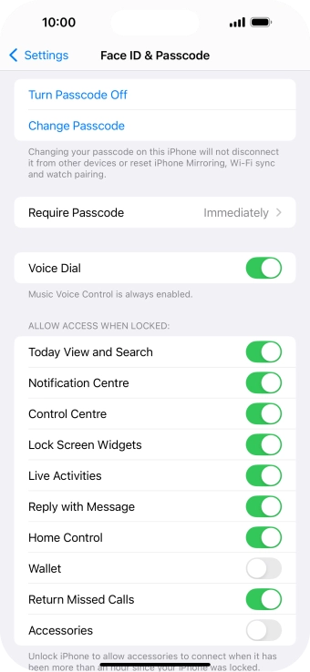 Press Turn Passcode Off and key in the phone lock code.