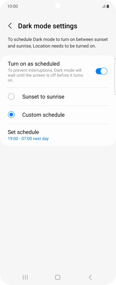 Press the required setting. Press the required setting.
