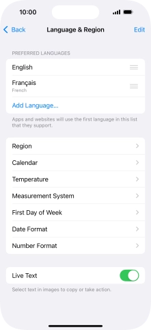 To subsequently select another language as the default language, press the move icon next to the required language and drag it to the top of the list.