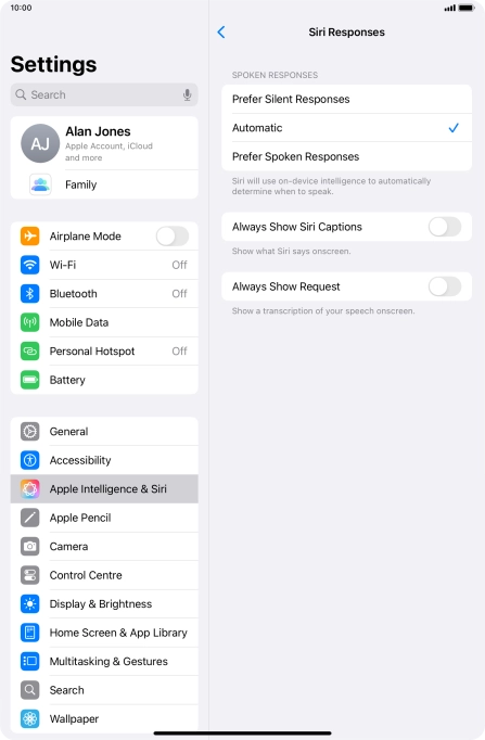 Press the required setting. Press the required setting.