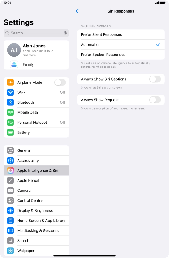 Press the required setting. Press the required setting.