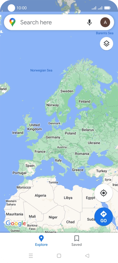 Press the search field and key in the required destination.