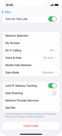 Press Delete eSIM and follow the instructions on the screen to delete your eSIM.