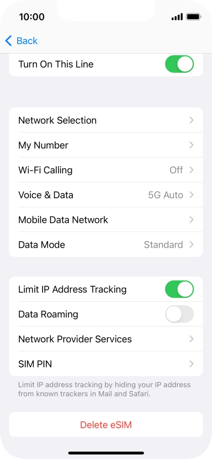 Press Delete eSIM and follow the instructions on the screen to delete your eSIM.