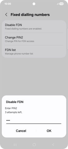 Key in your PIN2 and press OK. The default PIN2 is 1111.