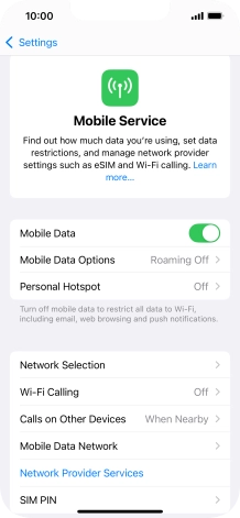 Press Mobile Data Options.