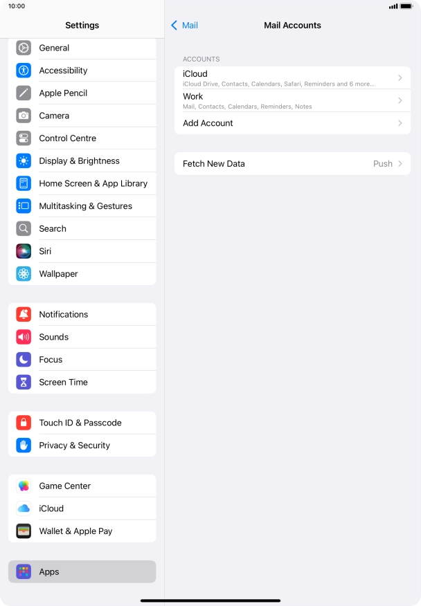 Press the name of the Exchange email account you've just set up. Press the name of the Exchange email account you've just set up.