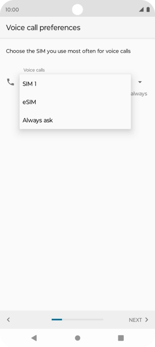 Press the required setting.