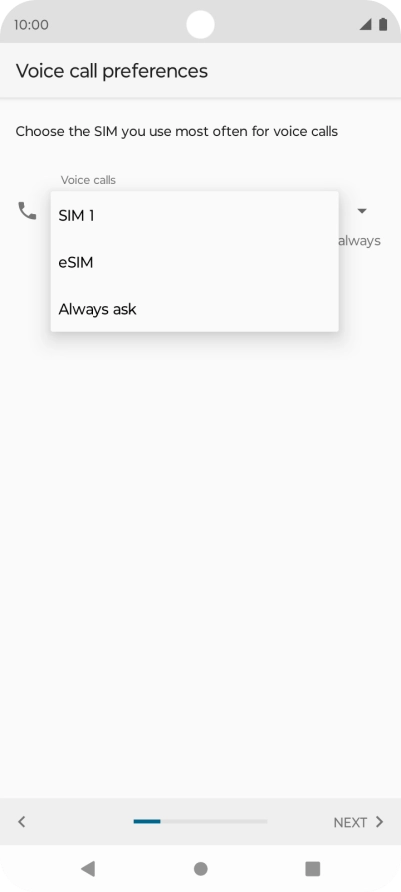 Press the required setting.