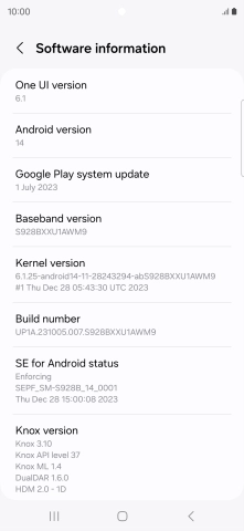 Your phone's software version is displayed below Android version.
