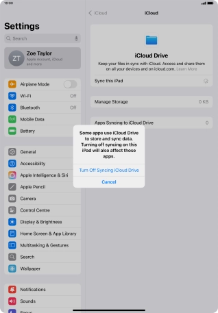 If you turn off the function, press Turn Off Syncing iCloud Drive.
