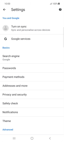 Press Privacy and security.