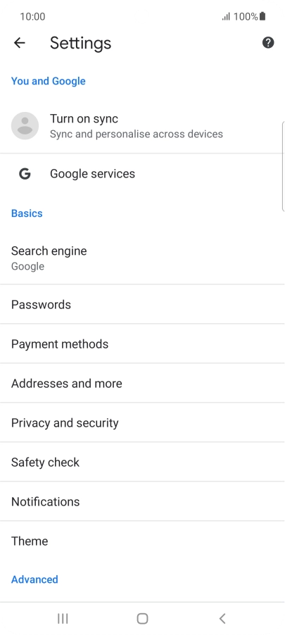 Press Privacy and security.