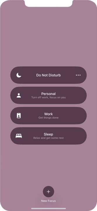 Press the required focus mode to activate or deactivate it immediately.