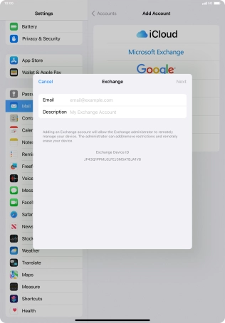 Press Email and key in your email address.